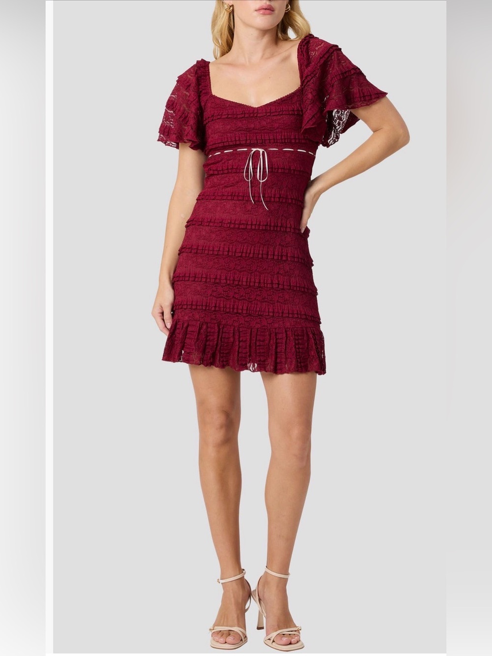 All in Favor Flutter Sleeve Lace Minidress mini dress burgundy medium NWT